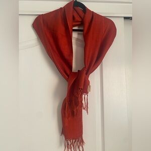 Handwoven Silk Pashmina Scarf in Burnt Orange | Fringe Shawl Wrap